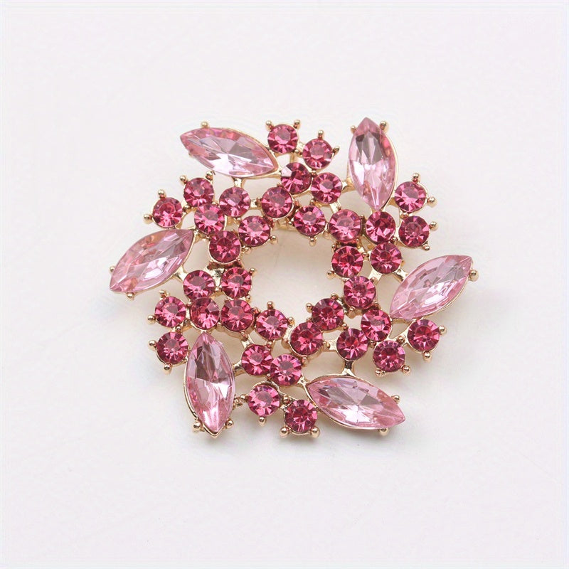 Retro Rhinestone Enamel Flower Brooch Pin for Jackets Coats Shirts