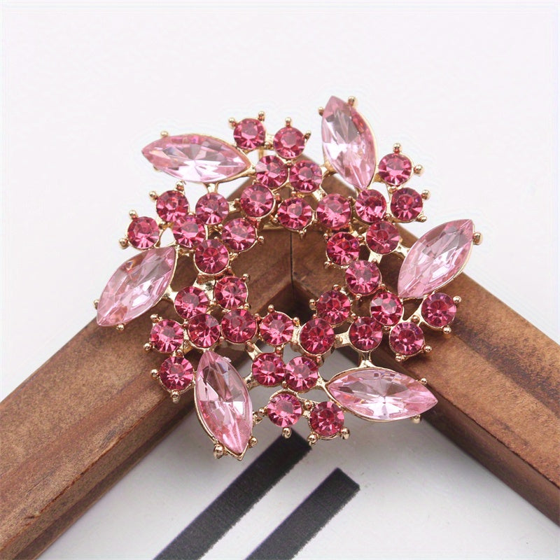 Retro Rhinestone Enamel Flower Brooch Pin for Jackets Coats Shirts