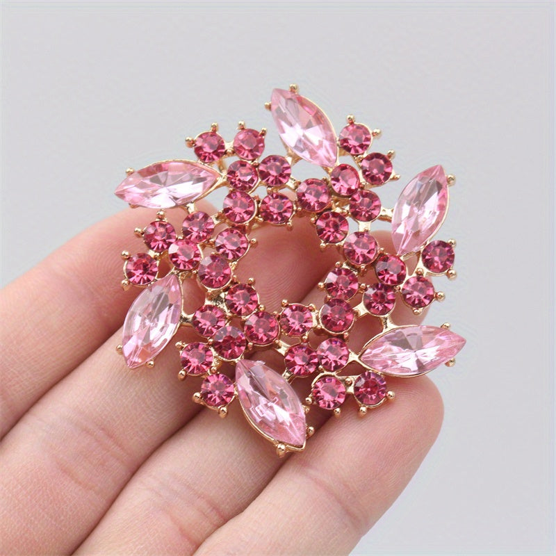 Retro Rhinestone Enamel Flower Brooch Pin for Jackets Coats Shirts