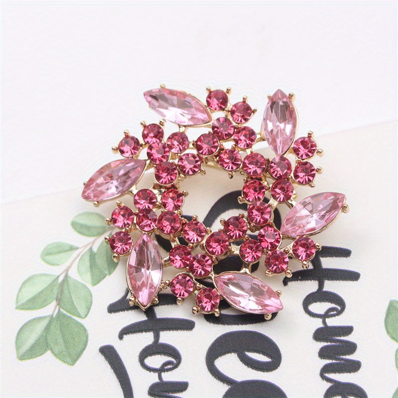Retro Rhinestone Enamel Flower Brooch Pin for Jackets Coats Shirts