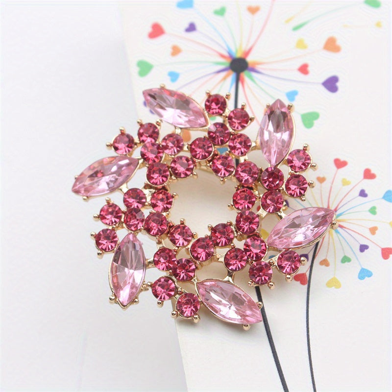 Retro Rhinestone Enamel Flower Brooch Pin for Jackets Coats Shirts