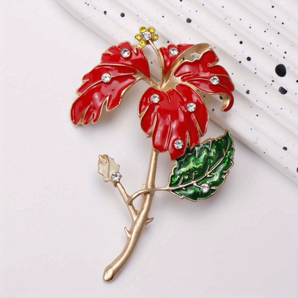 Red Enamel Flower Brooch for Women Elegant Jewelry Gift