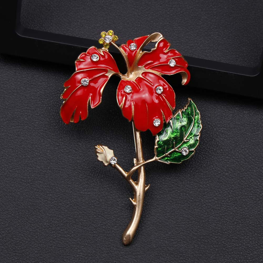 Red Enamel Flower Brooch for Women Elegant Jewelry Gift