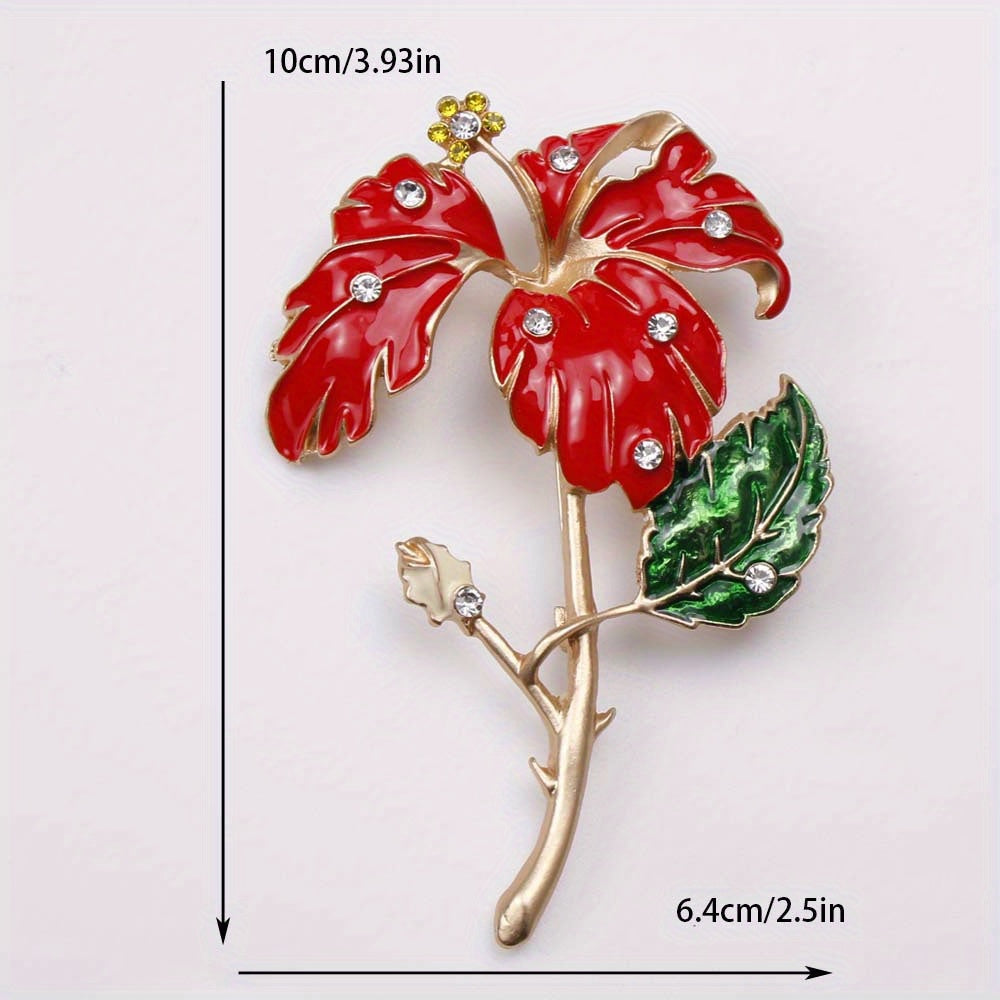 Red Enamel Flower Brooch for Women Elegant Jewelry Gift