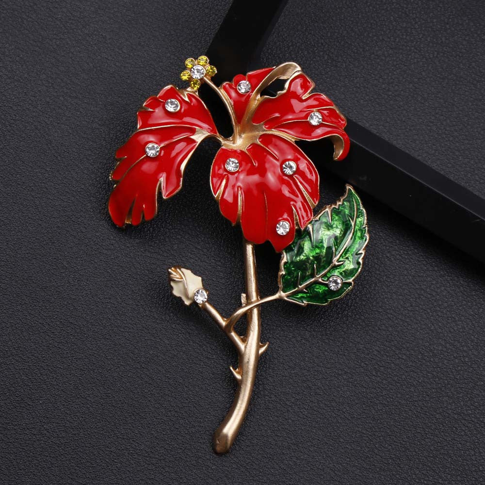 Red Enamel Flower Brooch for Women Elegant Jewelry Gift