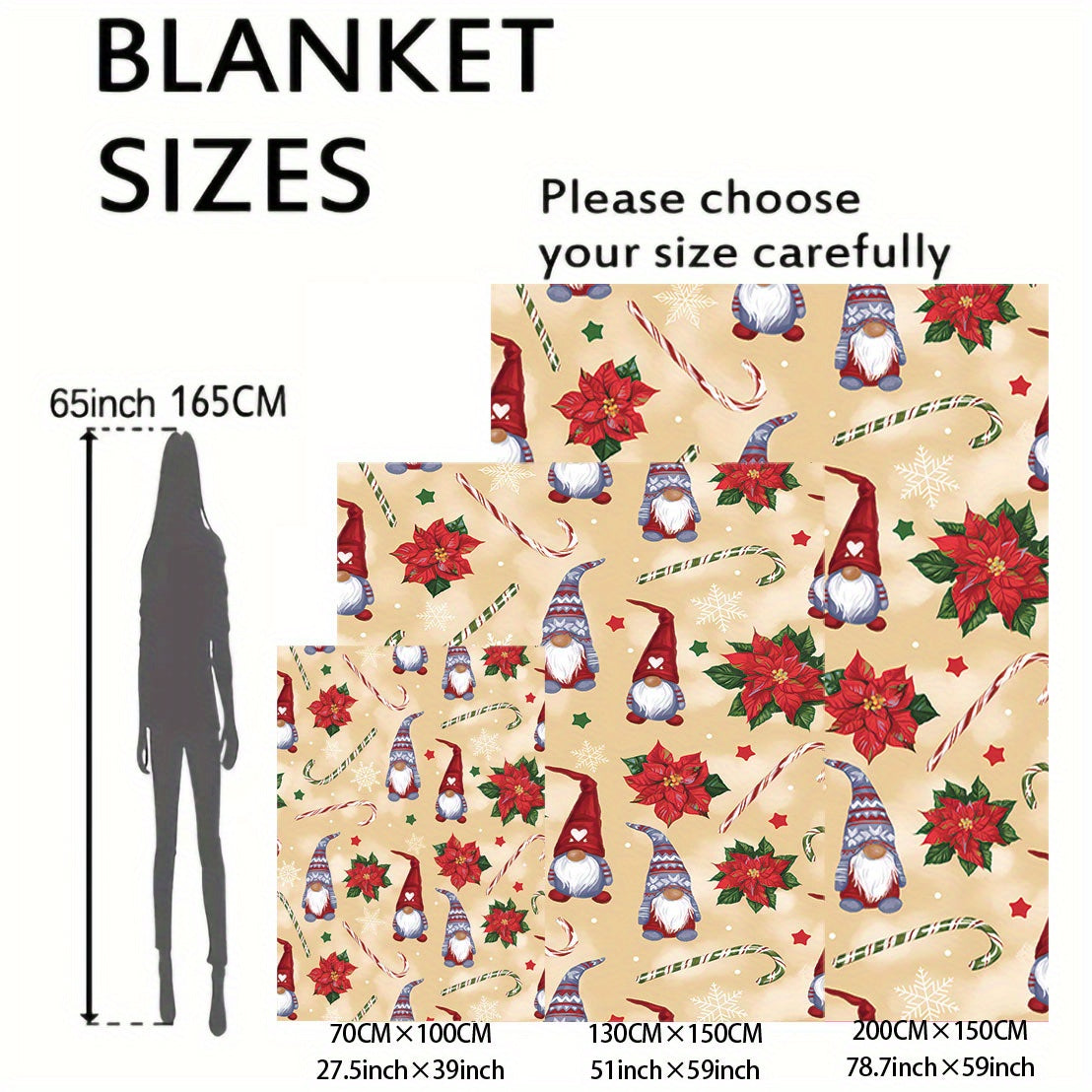 Mid-Century Style Christmas Gnome Flannel Throw Blanket Soft Cozy Knitted Polyester Bed Sofa Office Camping All-Season