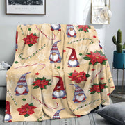 Mid-Century Style Christmas Gnome Flannel Throw Blanket Soft Cozy Knitted Polyester Bed Sofa Office Camping All-Season