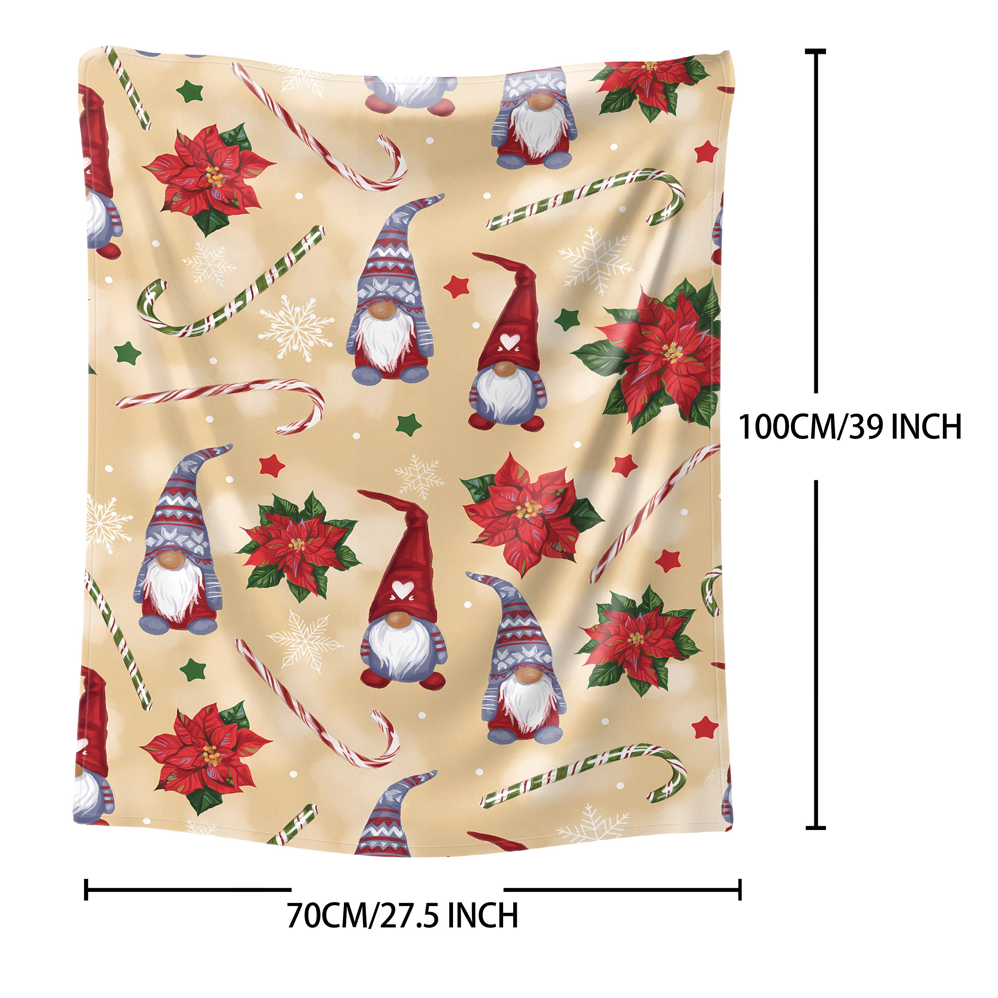 Mid-Century Style Christmas Gnome Flannel Throw Blanket Soft Cozy Knitted Polyester Bed Sofa Office Camping All-Season