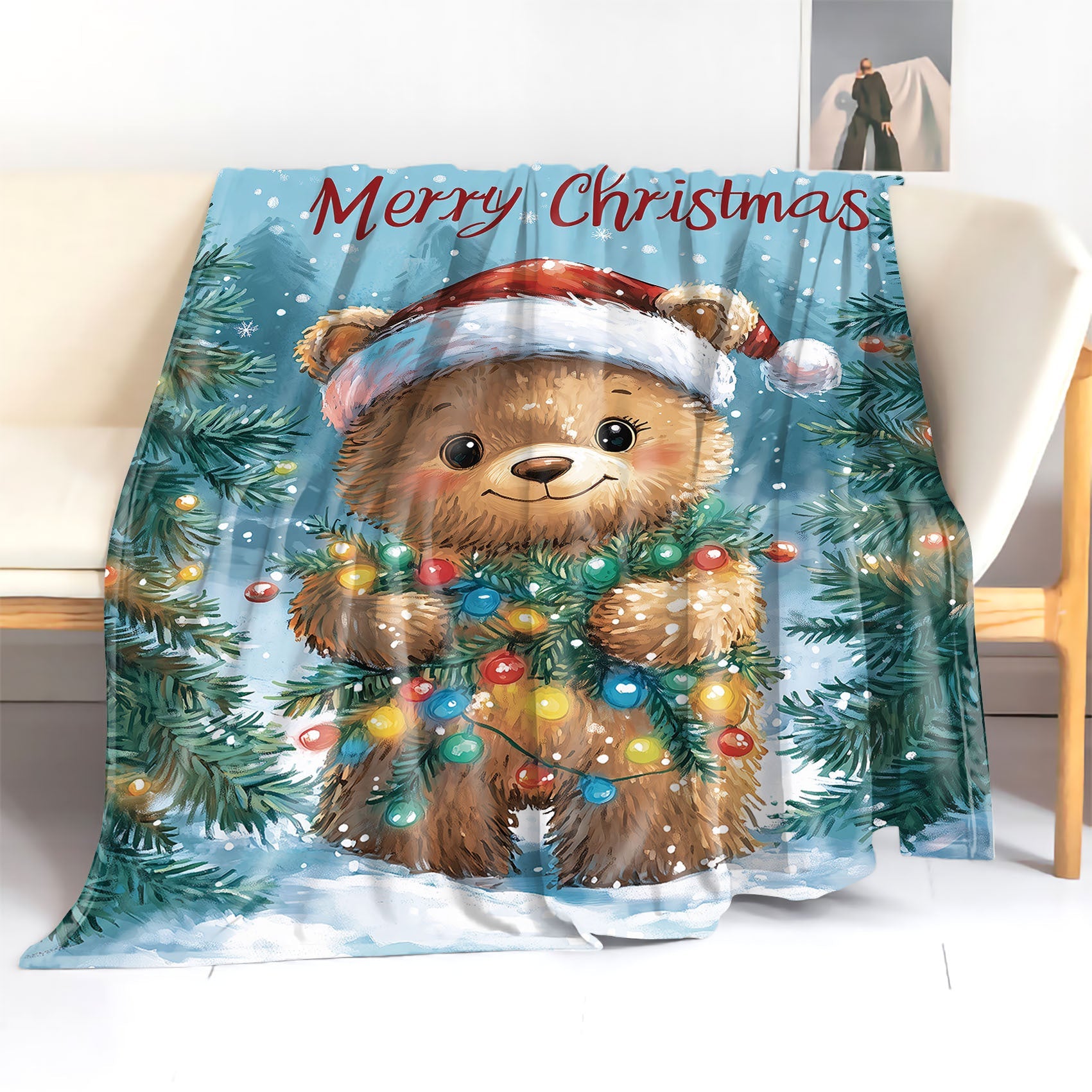 Rojdestvo ayisi Flanel yostiqchasi yumshoq qulay tashlash uchun yotoq, divan, tabiatda sayohat qilish uchun aralash ranglar