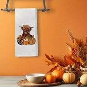 Autumn Kitchen Towel Cow Leopard Print Pumpkins Coffee Maple Leaves Decor