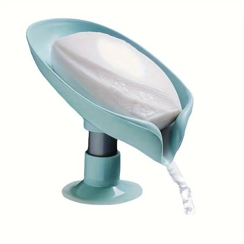 Triangle-Shaped Leaf Design Soap Dish with Suction Cup Water-Draining Bathroom Accessory