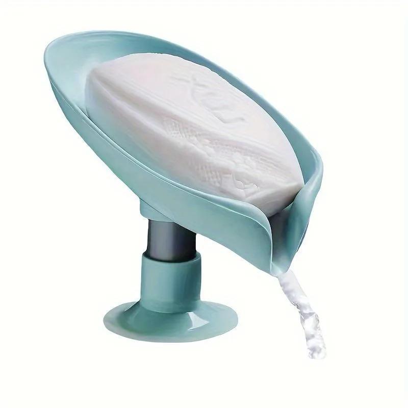 Triangle-Shaped Leaf Design Soap Dish with Suction Cup Water-Draining Bathroom Accessory