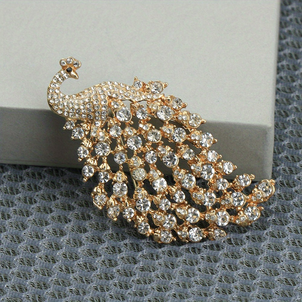 Bir dona Elegant Vintage uslubidagi rhinestone to'yingan tovuq brosh pin, ayollar kiyimlari va zargarlik buyumlari uchun emal inlay bilan - moda aksessuari