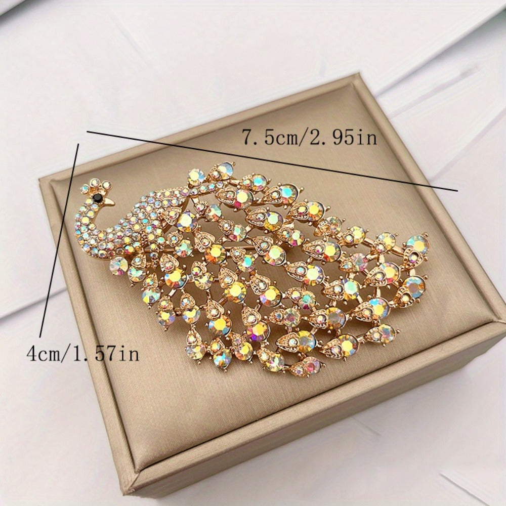 Vintage Style Rhinestone Peacock Brooch Pin Enamel Inlay Jewelry for Women
