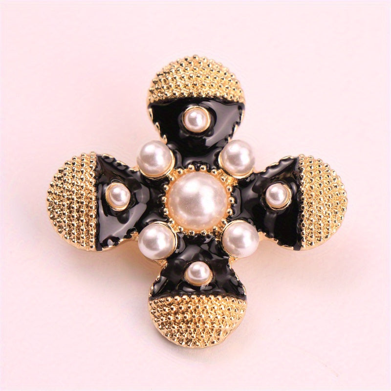 Enamel Flower Cross Brooch Jewelry for Women Silver Elegant Accessory