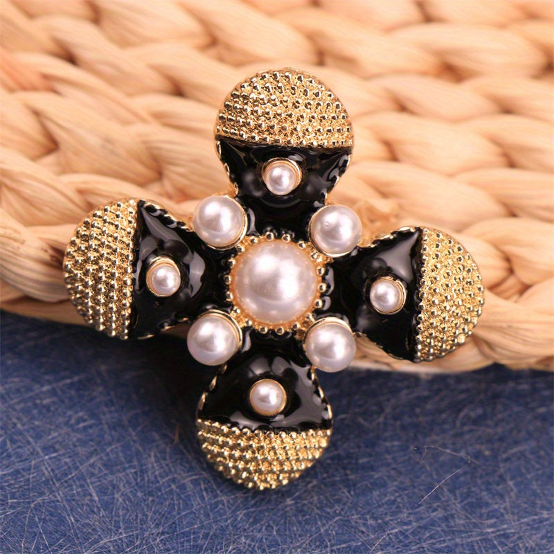 Enamel Flower Cross Brooch Jewelry for Women Silver Elegant Accessory