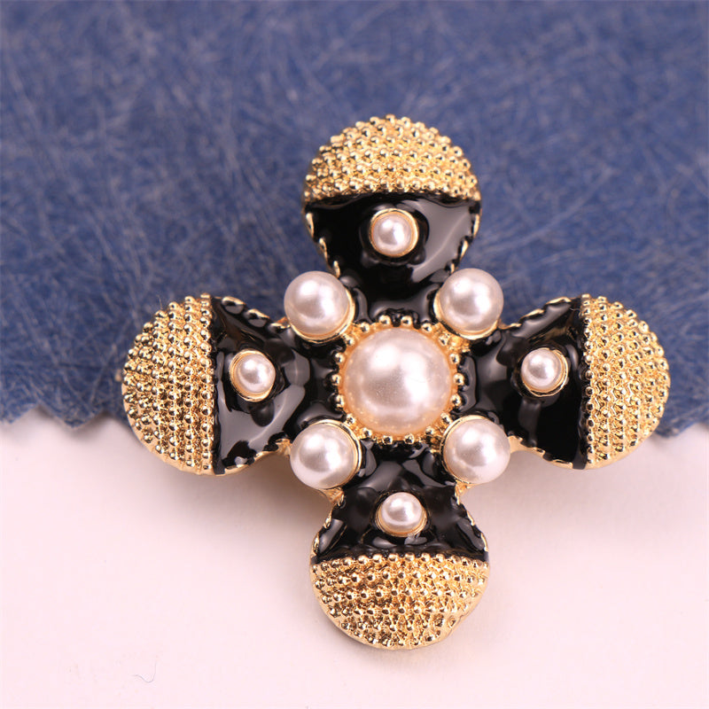 Enamel Flower Cross Brooch Jewelry for Women Silver Elegant Accessory