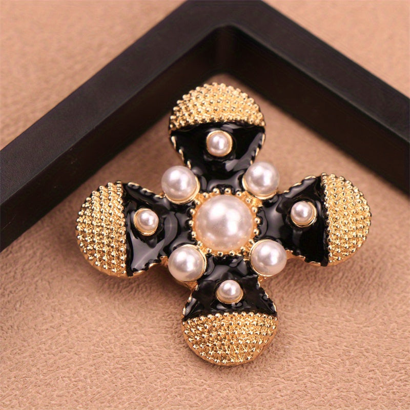 Enamel Flower Cross Brooch Jewelry for Women Silver Elegant Accessory