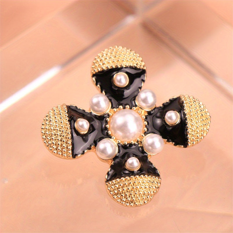 Enamel Flower Cross Brooch Jewelry for Women Silver Elegant Accessory