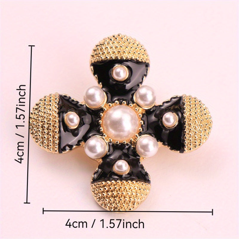 Enamel Flower Cross Brooch Jewelry for Women Silver Elegant Accessory