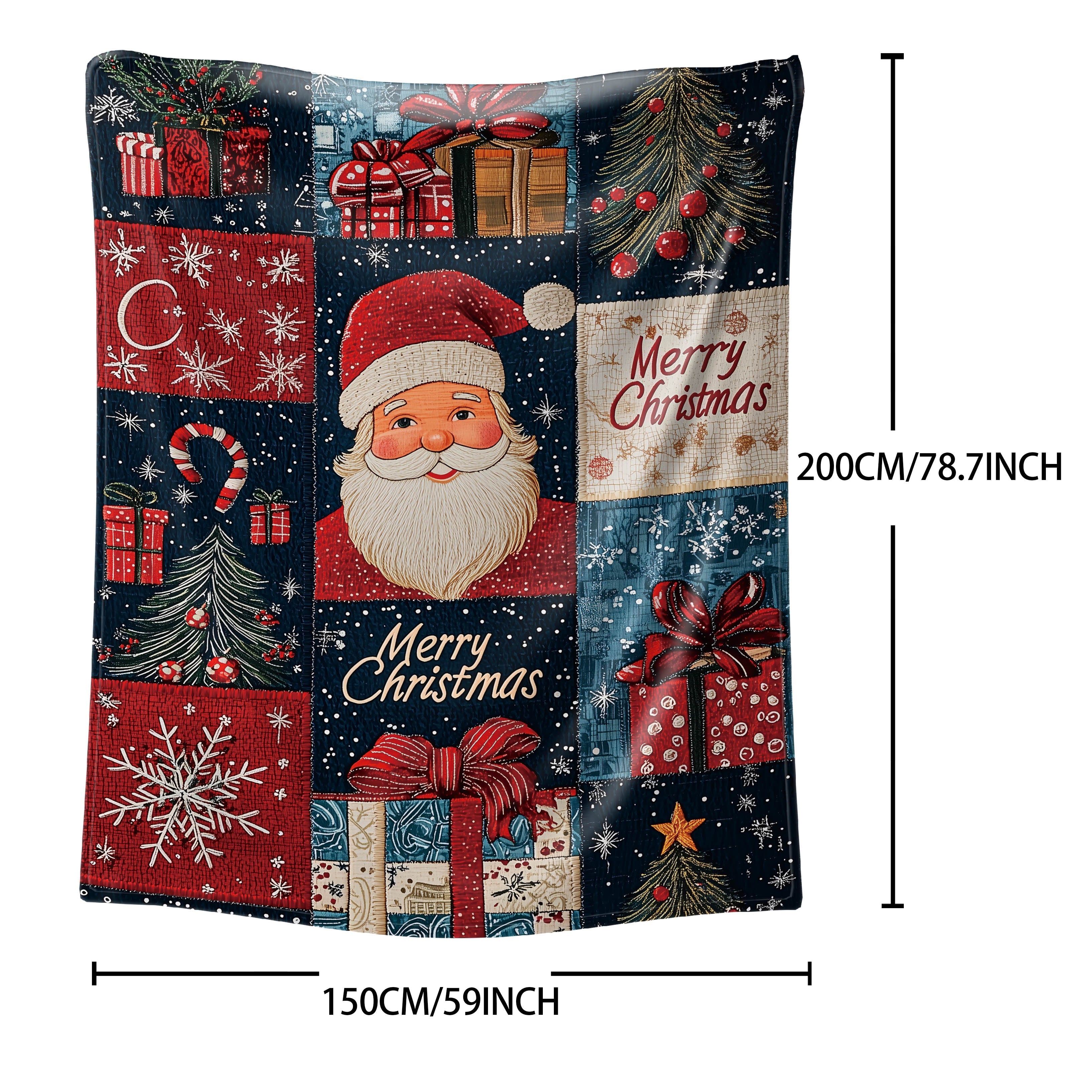 Mid-Century Style Christmas Patchwork Flannel Throw Blanket Lightweight Cozy Sofa Bed Decor