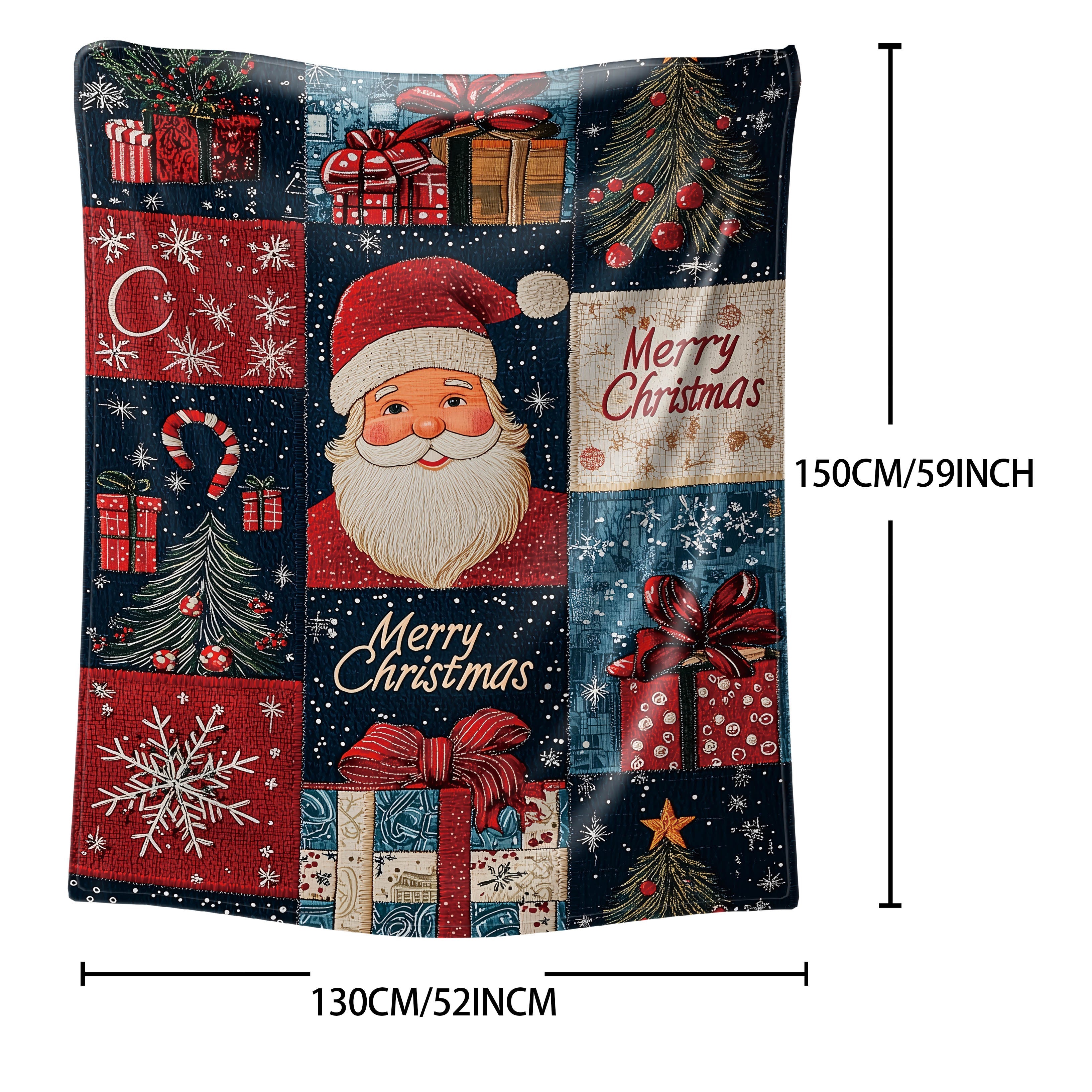 Mid-Century Style Christmas Patchwork Flannel Throw Blanket Lightweight Cozy Sofa Bed Decor