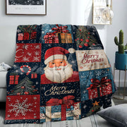 Mid-Century Style Christmas Patchwork Flannel Throw Blanket Lightweight Cozy Sofa Bed Decor