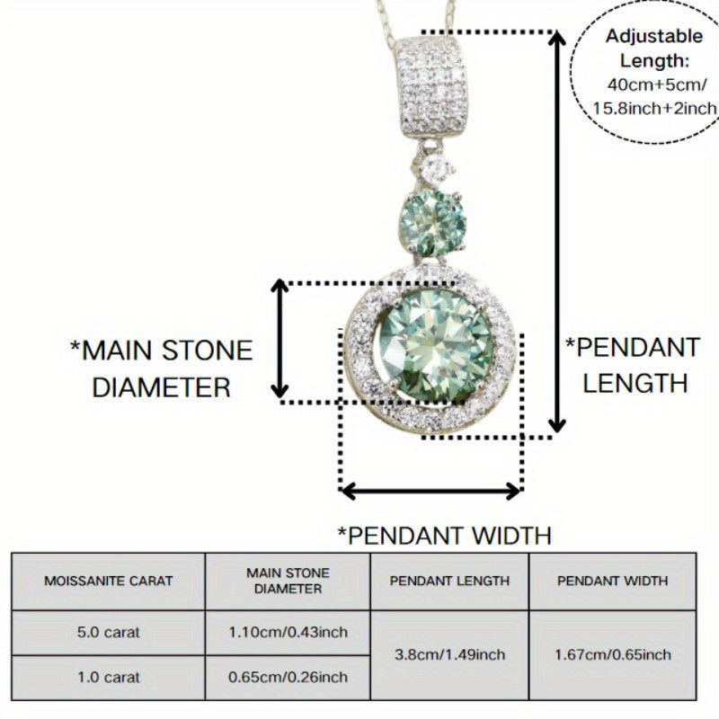 Zarif 925 Kumush Yashil Moissanite Pendant Marjon - To'ylar, Sovg'alar va Boho-Chic Uslubi uchun Ideal 6CT To'ldiruvchi.