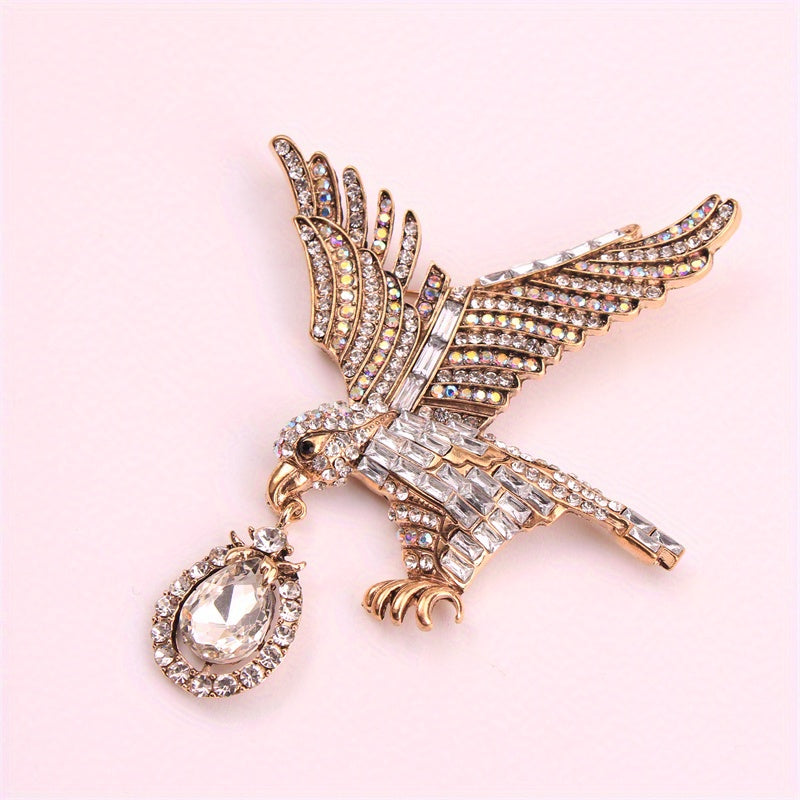 Elegant Rhinestone Eagle Brooch Pin for Women Animal-Shaped Inlay Jewelry
