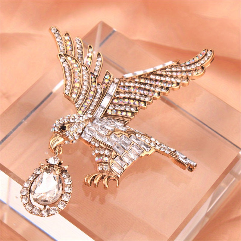 Elegant Rhinestone Eagle Brooch Pin for Women Animal-Shaped Inlay Jewelry