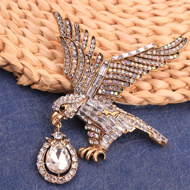 Elegant Rhinestone Eagle Brooch Pin for Women Animal-Shaped Inlay Jewelry