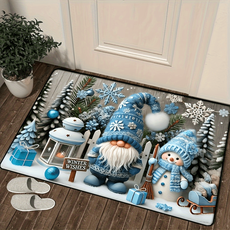 Christmas Gnome Doormat Non-Slip Polyester Low Pile Entrance Rug