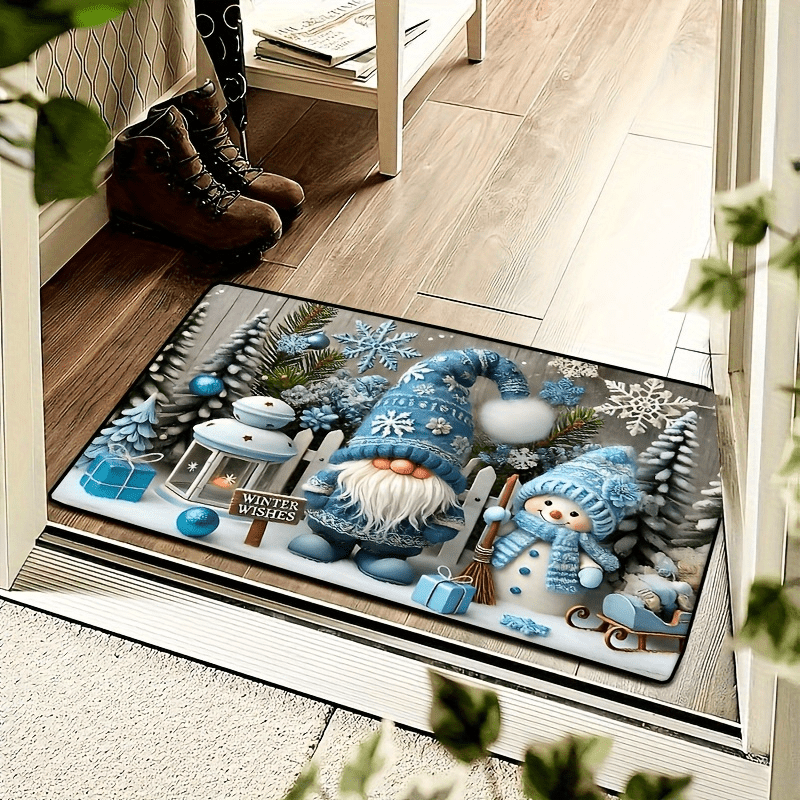 Christmas Gnome Doormat Non-Slip Polyester Low Pile Entrance Rug