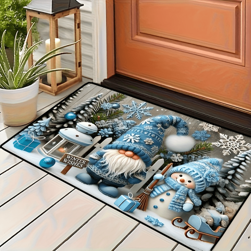 Christmas Gnome Doormat Non-Slip Polyester Low Pile Entrance Rug