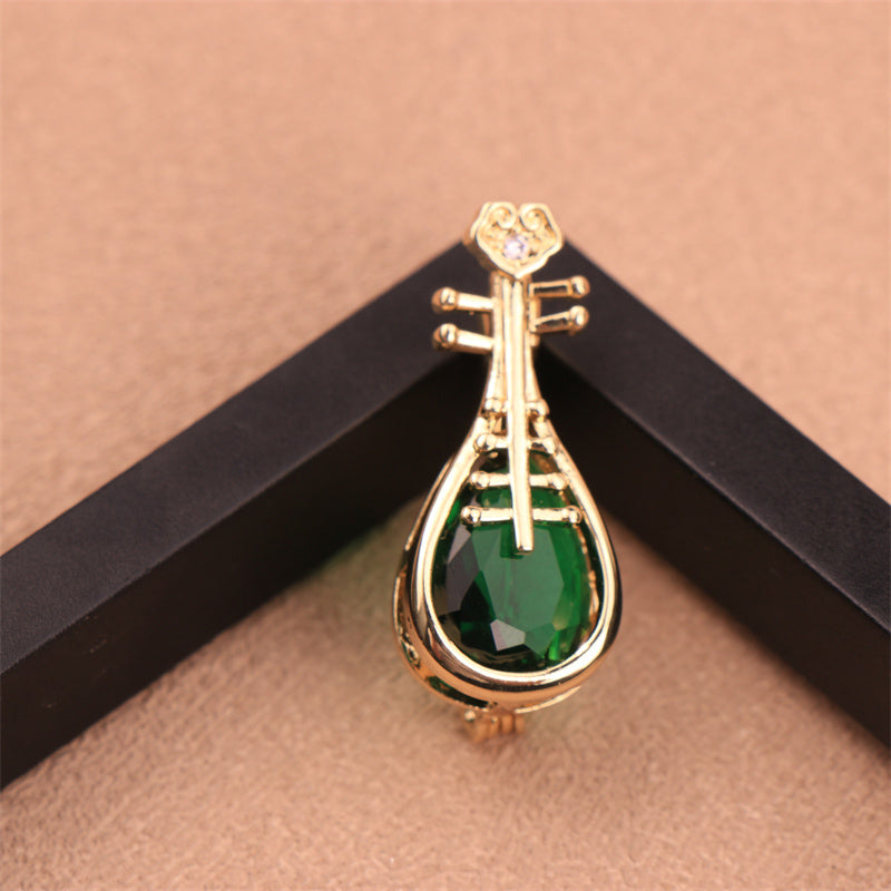 Rhinestone Brooch Pin with Irregular Shape Faux Instrument Design for Clothing and Bag Decoration