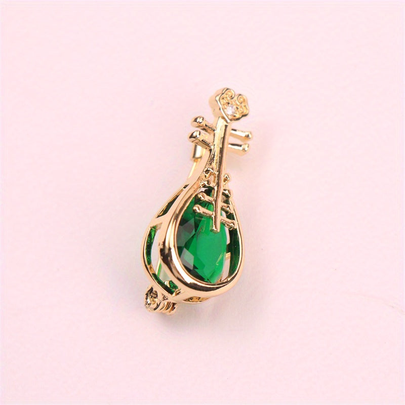 Rhinestone Brooch Pin with Irregular Shape Faux Instrument Design for Clothing and Bag Decoration