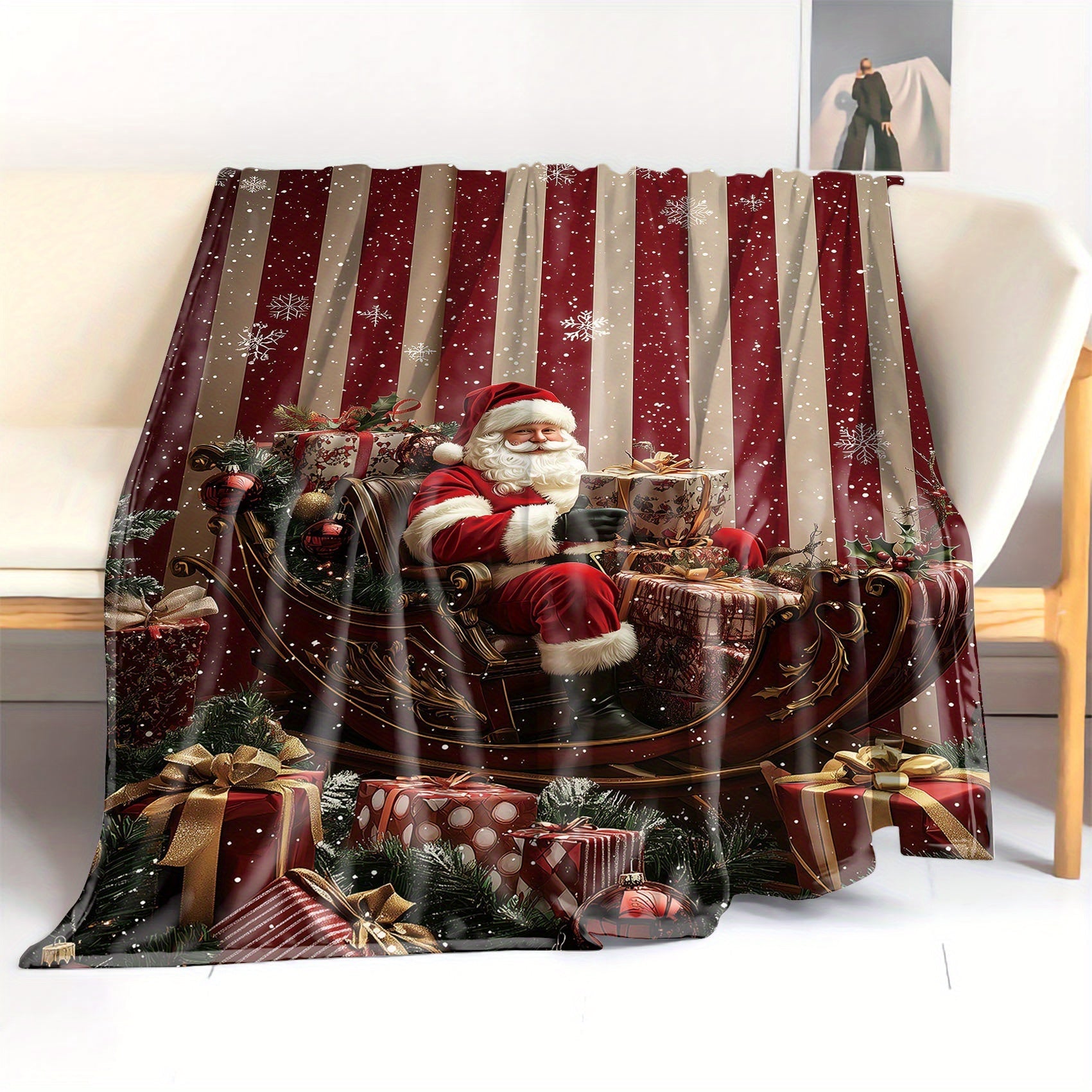 Christmas Santa Claus Throw Blanket Soft Flannel All Seasons Bed Sofa Camping