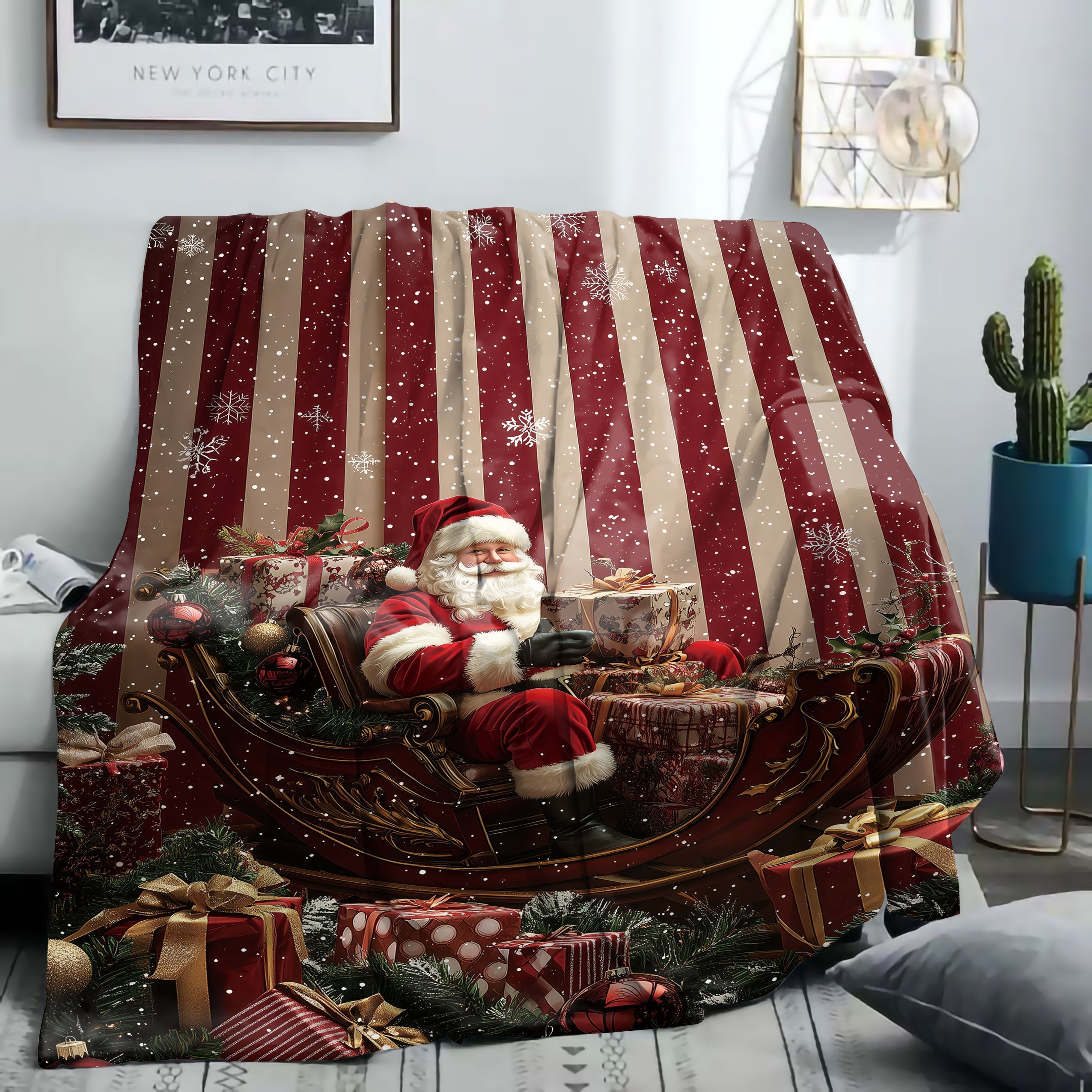 Christmas Santa Claus Throw Blanket Soft Flannel All Seasons Bed Sofa Camping