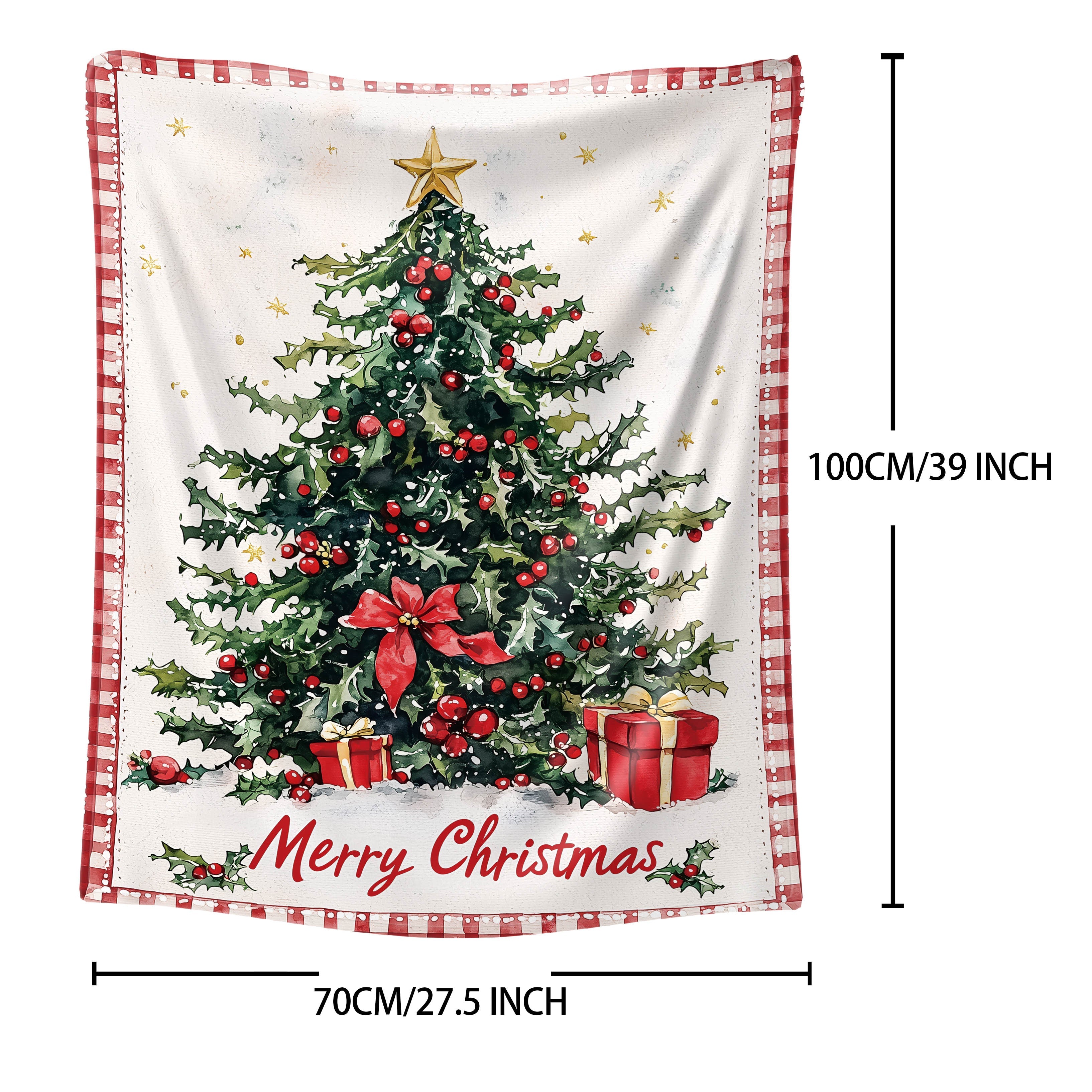 Flannel Throw Blanket Christmas Tree Design Soft Knitted Polyester All-Season Cozy