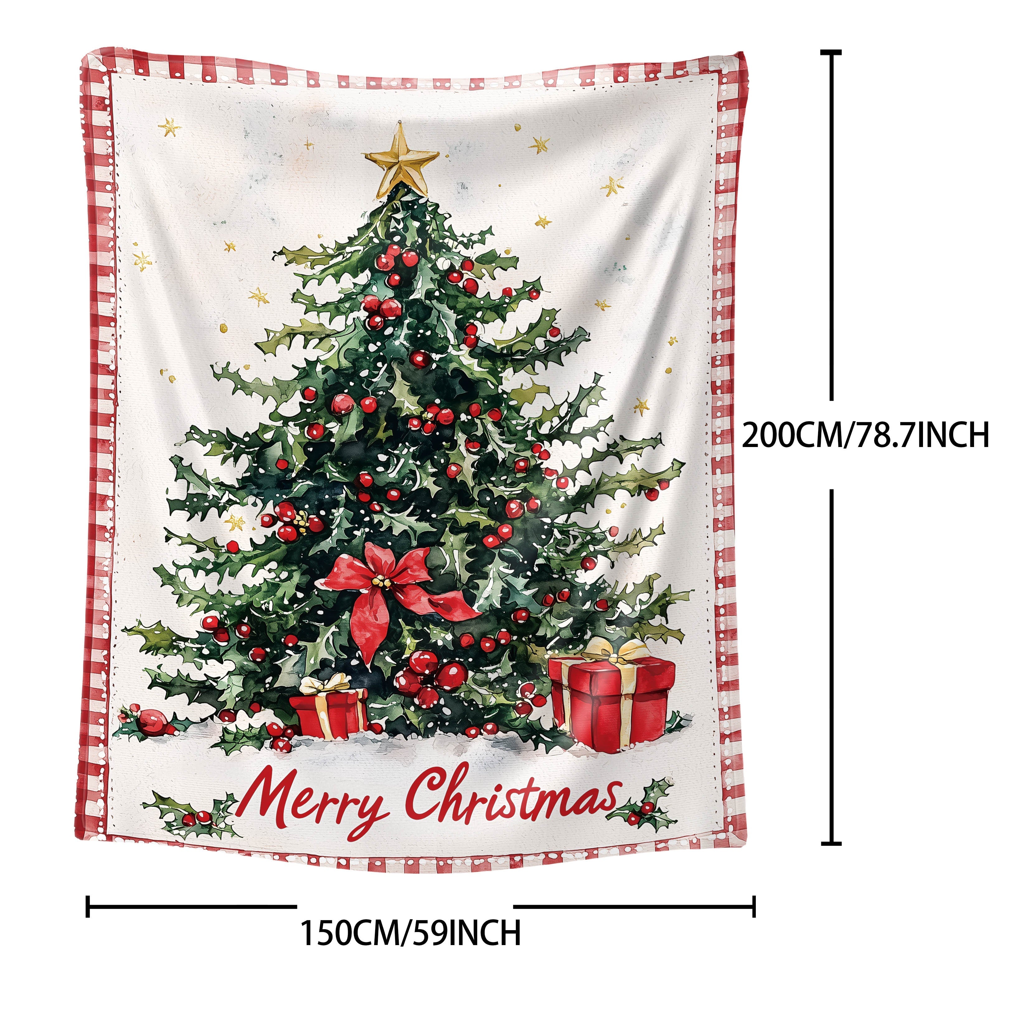 Flannel Throw Blanket Christmas Tree Design Soft Knitted Polyester All-Season Cozy