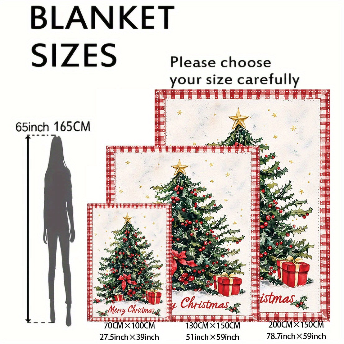 Flannel Throw Blanket Christmas Tree Design Soft Knitted Polyester All-Season Cozy
