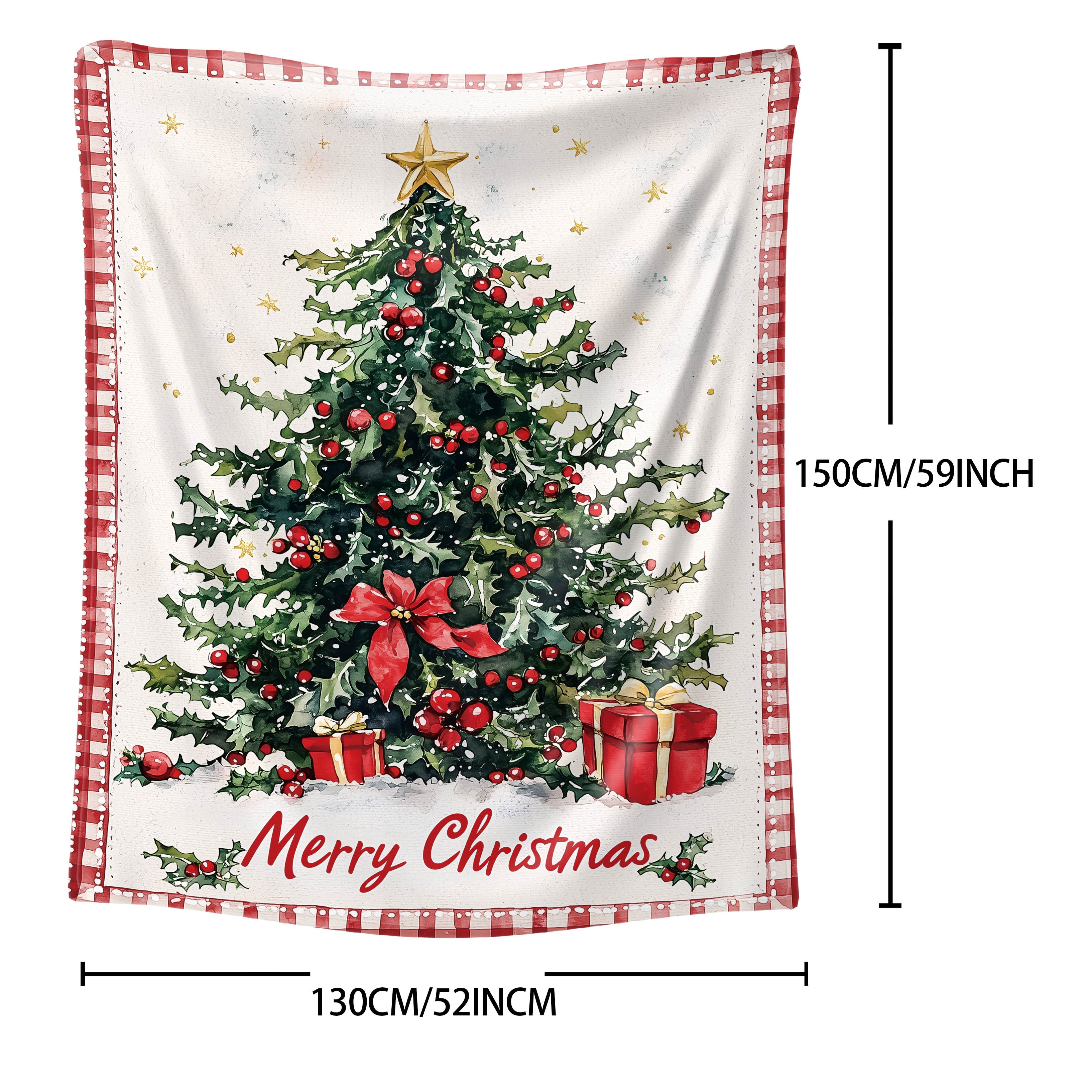 Flannel Throw Blanket Christmas Tree Design Soft Knitted Polyester All-Season Cozy