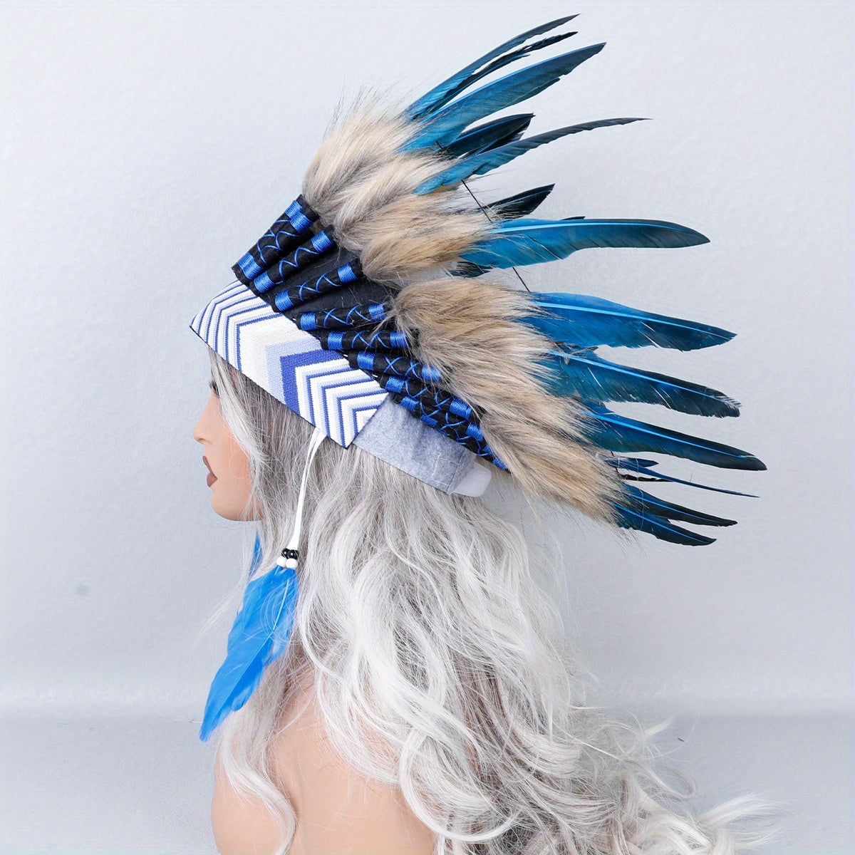 Women's Tribal Headband with Polyester Fiber and Textile Feather Accents for Stage Performances