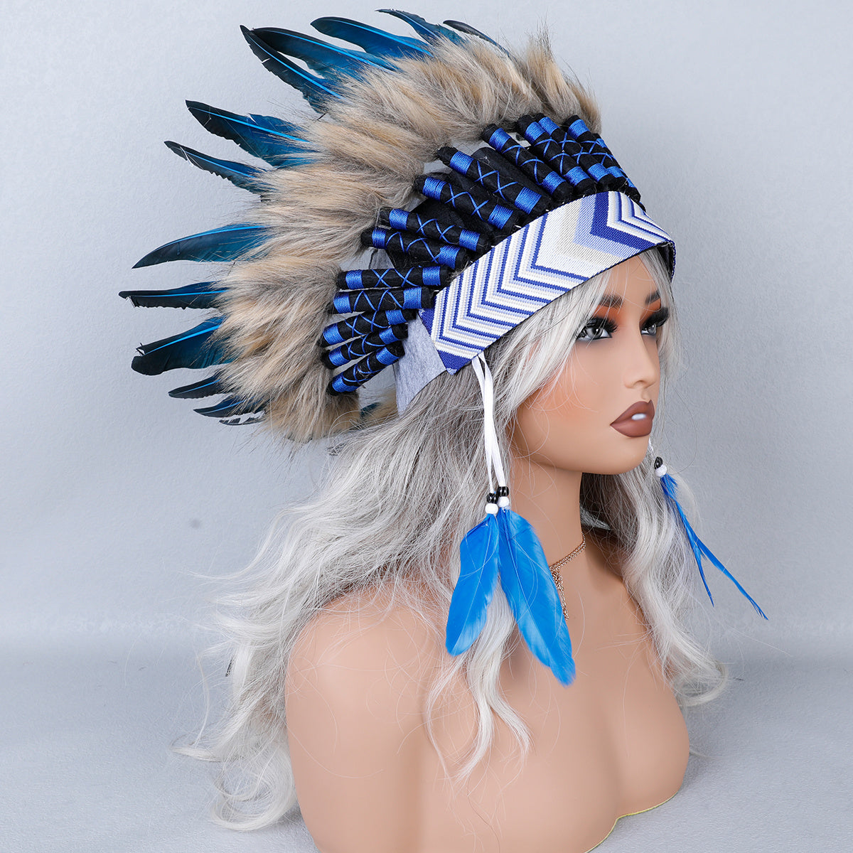 Women's Tribal Headband with Polyester Fiber and Textile Feather Accents for Stage Performances