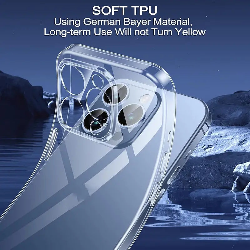 Ultra-Thin Transparent TPU Phone Case for iPhone 16, 15, 14, 13, 12, 11 Pro Max Plus SE
