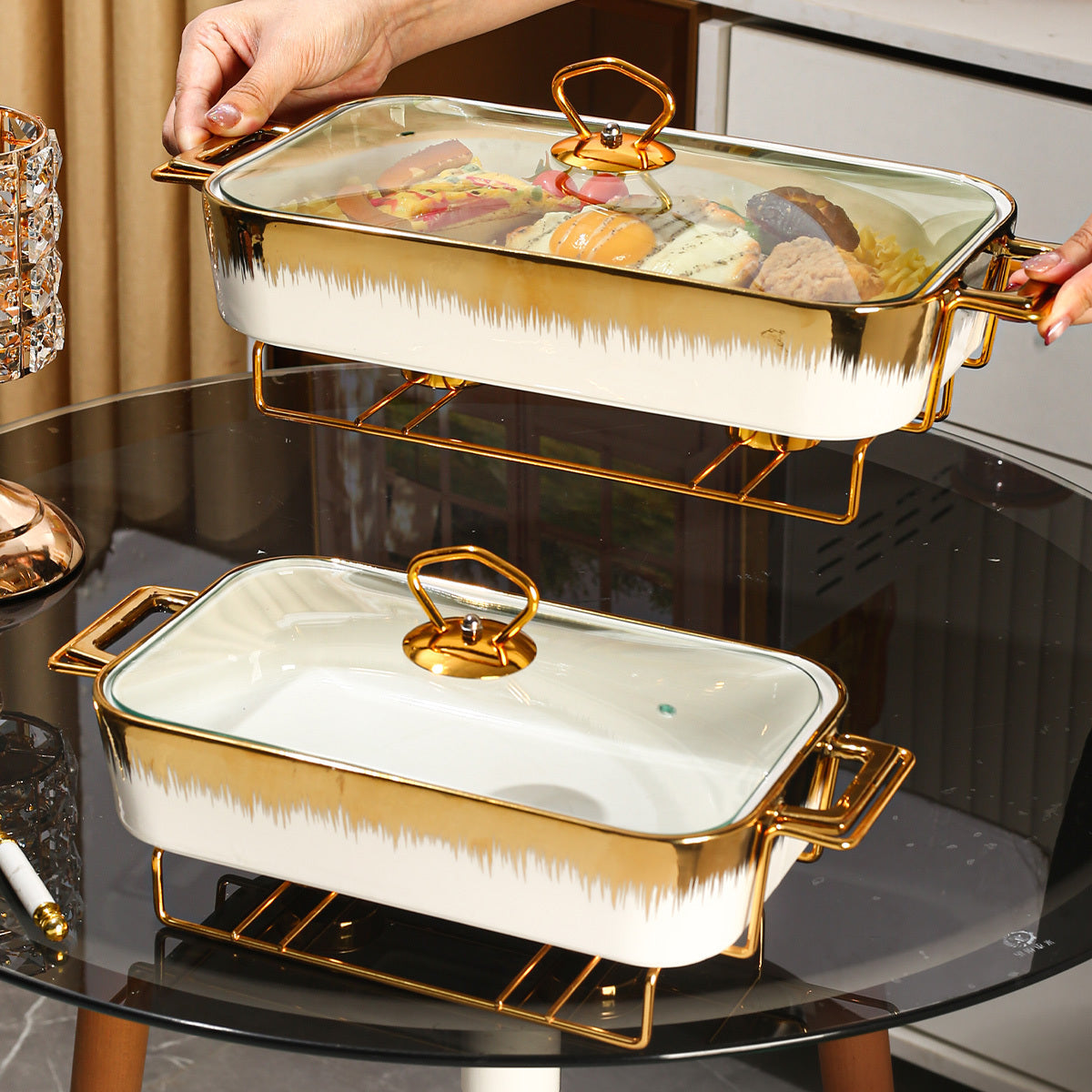 3 ta keramika xizmat ko'rsatish plitalari to'plami, qopqoq bilan, non, tovuq, pishloq, pizza uchun mukammal, ochiq tadbirlar, to'ylar, partiyalar, sovg'alar, tug'ilgan kunlar va Rojdestvo uchun ajoyib.