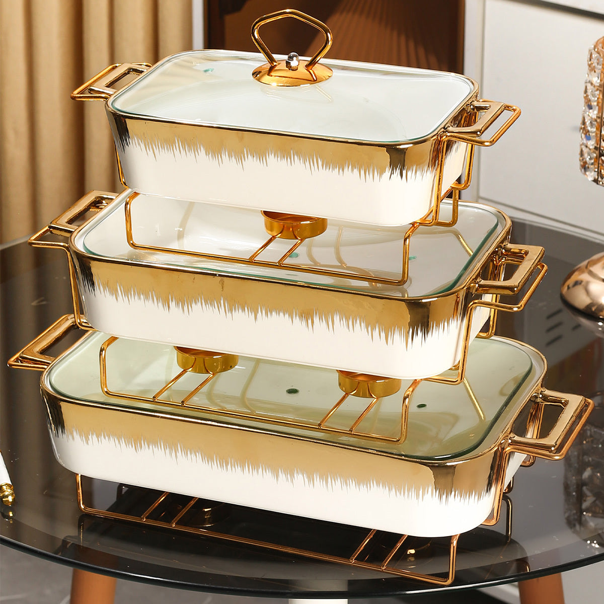 3 ta keramika xizmat ko'rsatish plitalari to'plami, qopqoq bilan, non, tovuq, pishloq, pizza uchun mukammal, ochiq tadbirlar, to'ylar, partiyalar, sovg'alar, tug'ilgan kunlar va Rojdestvo uchun ajoyib.