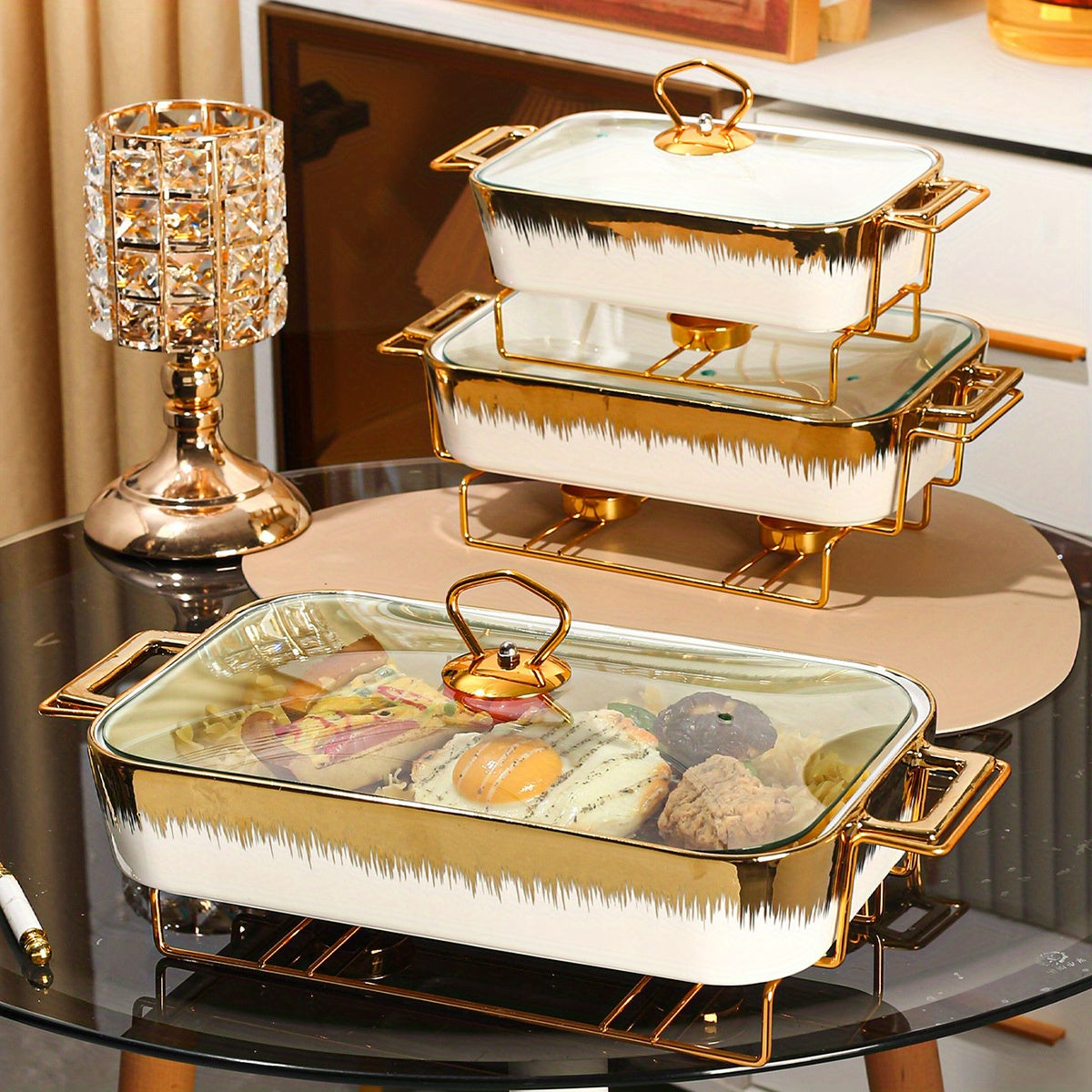 3 ta keramika xizmat ko'rsatish plitalari to'plami, qopqoq bilan, non, tovuq, pishloq, pizza uchun mukammal, ochiq tadbirlar, to'ylar, partiyalar, sovg'alar, tug'ilgan kunlar va Rojdestvo uchun ajoyib.