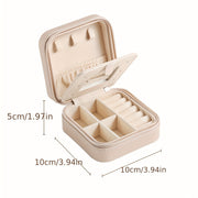 Mini Square Jewelry Box with Lock and Zipper Closure Faux Leather Interior Gift Organizer