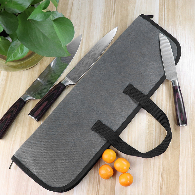 Water-Resistant Waxed Canvas Chef's Knife Roll Bag with Handle for Culinary Tools
